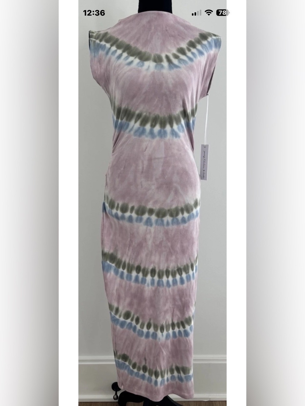 Young Fabulous & Broke S Mauve Tie-Dye Midi Dress with Blue and Olive Accents, - Picture 4 of 8